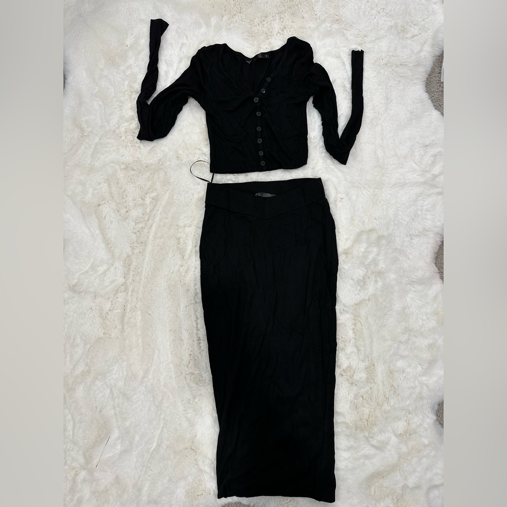 Long sleeve black button top with skirt